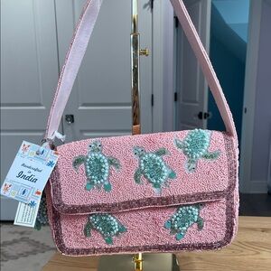 VIRAL Pink Beaded Turtle Handbag NWT